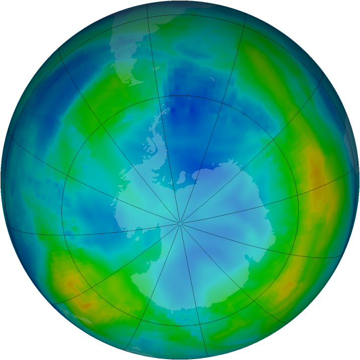 Antarctic ozone map for 22 May 2001